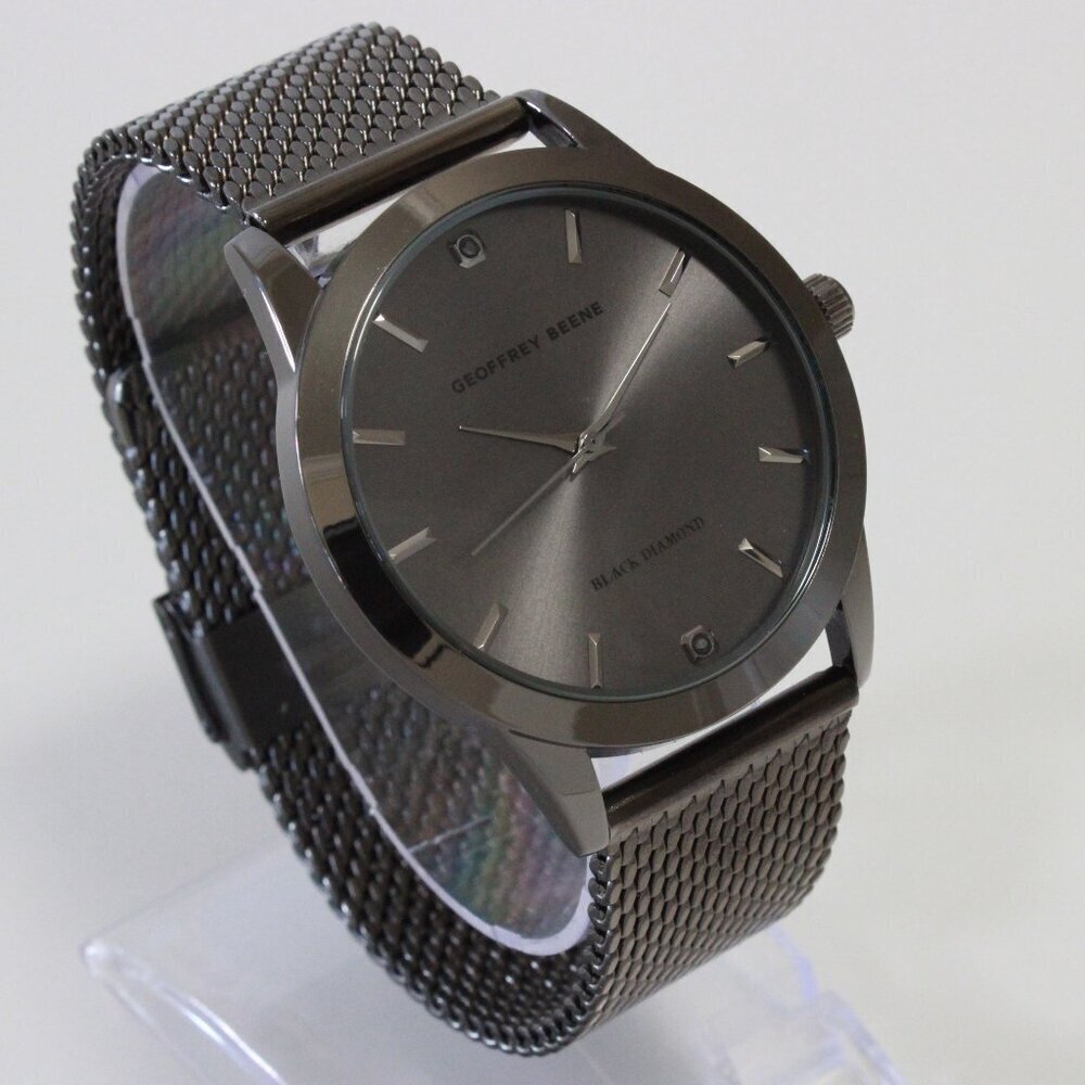 Geoffery Beene Men's Quartz Dress Watch Gun Metel Grey Milanese Bracelet 42mm - Picture 2 of 13